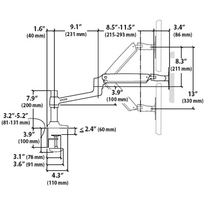 LX Desk Mount LCD Arm - Bolt Through Grommet Type