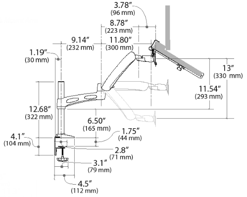 Archer LA-61-1 Notebook Monitor Arm - Clamp On 