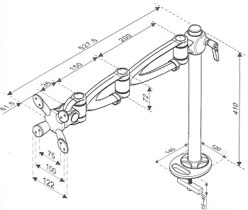 Archer LA-6B-1 LCD Monitor Arm - Bolt Through Grommet Type